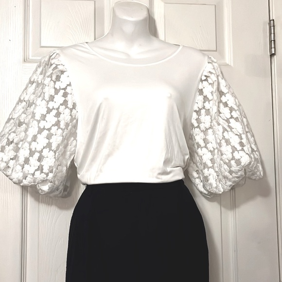 Marc New York White Sheer Embroidered Puffy Short Sleeve T Shirt NEW WITH TAG - Picture 1 of 9